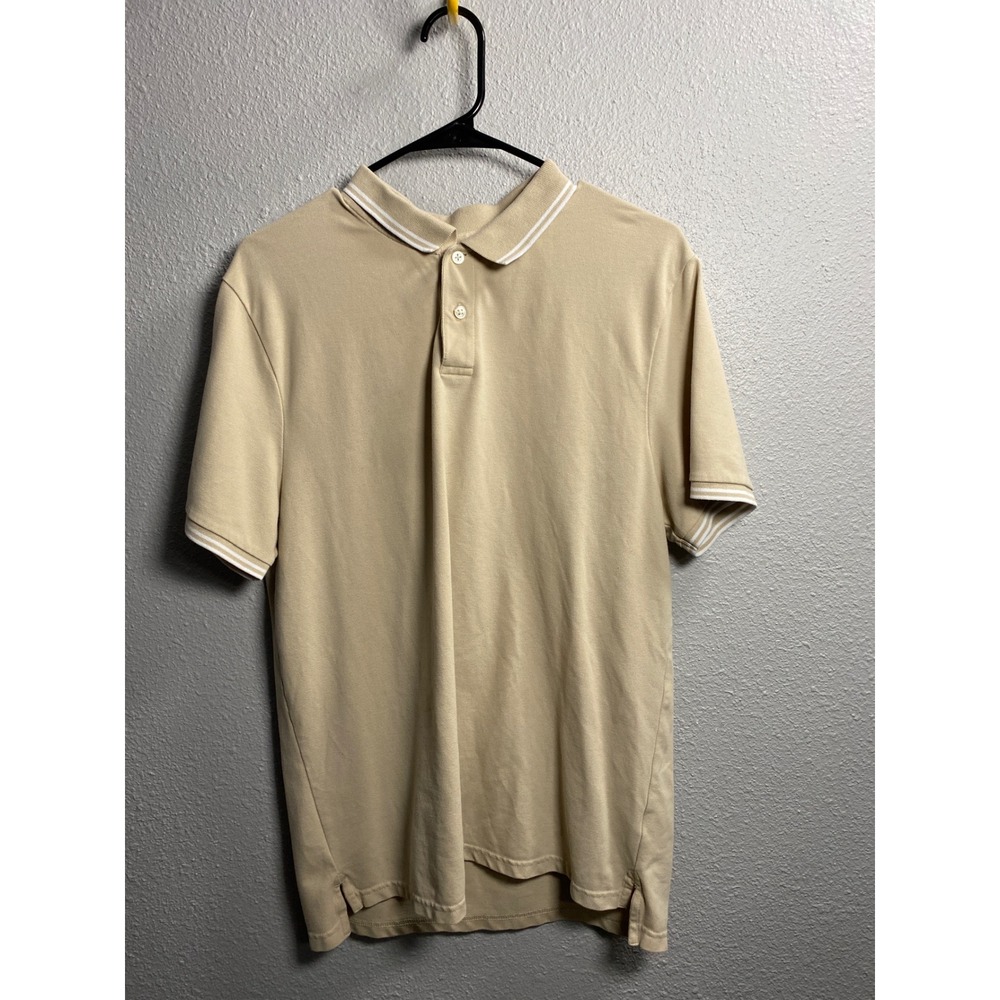 Old Navy Mens Go-Dry Performance Polo Shirt Tan Beige Tipped Collar Large L